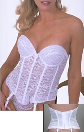 Lace Strapless Bustier with Removable Garters Lined Underwire Bra Cups Low 
