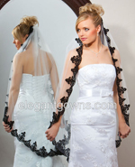 1 Tier Knee Length Black Lace #3 Edge Wedding Veil 7-451-3L-BK