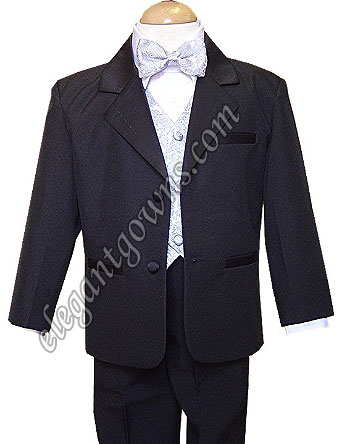 Silver Jacquard Vest & Tie Ring Bearer Suit - Click Image to Close