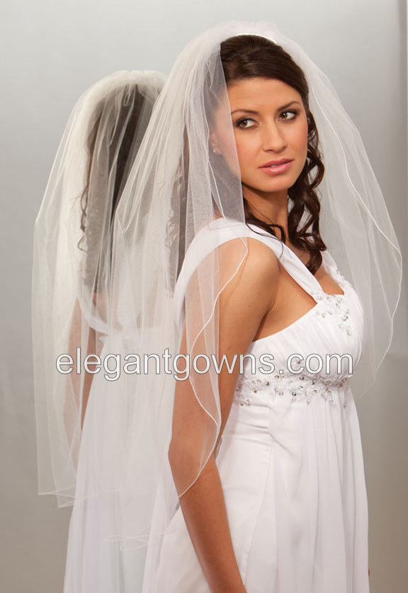 1 Tier Fingertip Length Corded/Pencil Edge Wedding Veil 1-361-C - Click Image to Close