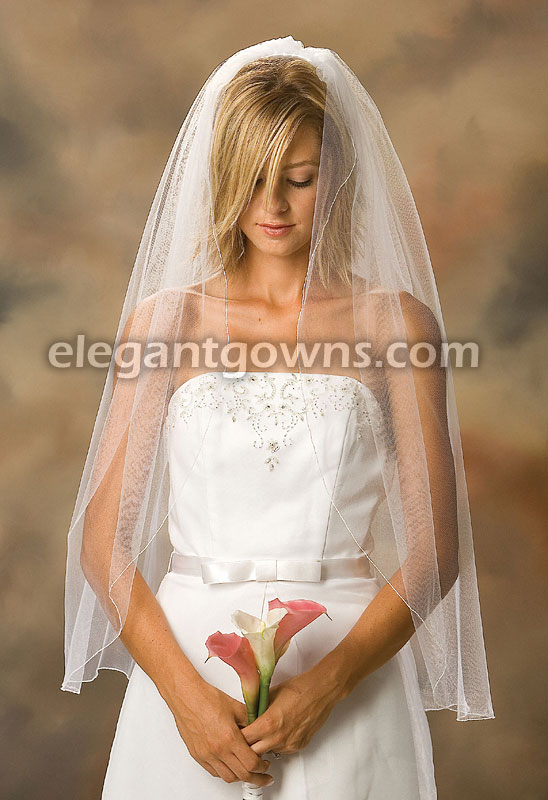 1 Tier Fingertip Length Corded/Pencil Edge Wedding Veil 1-361-C - Click Image to Close