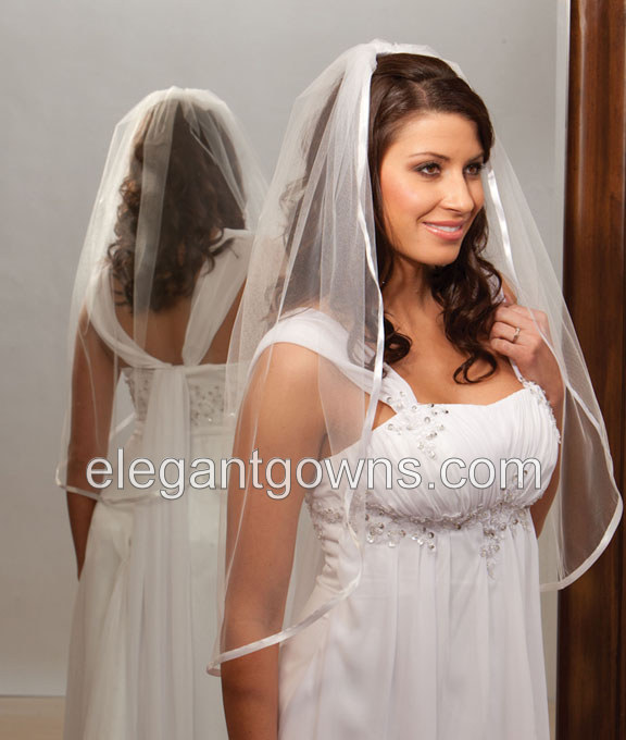 1 Tier Waist Length 3/8" Ribbon Edge Wedding Veil 5-301-3R - Click Image to Close