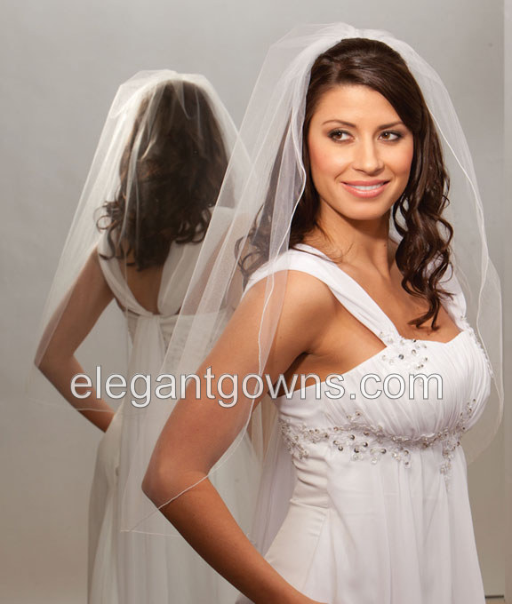 1 Tier Waist Length Corded/Pencil Edge Wedding Veil 5-301-C - Click Image to Close