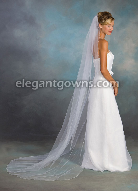 1 Tier Chapel Length Corded/Pencil Edge Wedding Veil 7-901-C - Click Image to Close