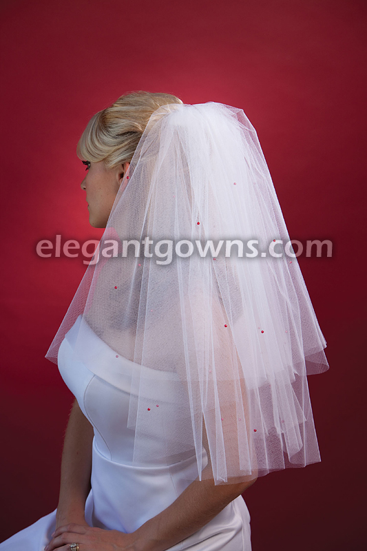 2 Tier Elbow Length Cut Edge Fuschia Pearls Veil C1-252-CT-P-FS - Click Image to Close