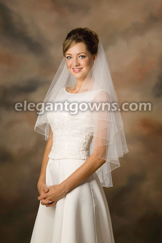 2Tier Waist Length Corded Edge Circular Cut Bridal Veil C1-302-C - Click Image to Close