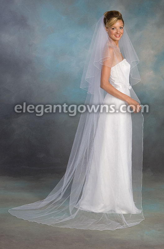 2 Tier Chapel Length Corded/Pencil Edge Wedding Veil C7-902-C - Click Image to Close