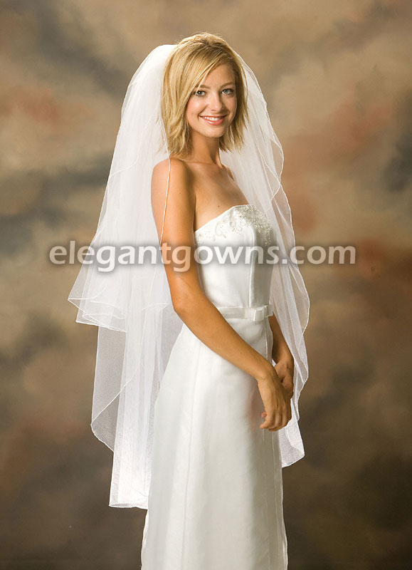 2Tier Knee Length Corded Edge Standard Cut Wedding Veil S1-452-C - Click Image to Close