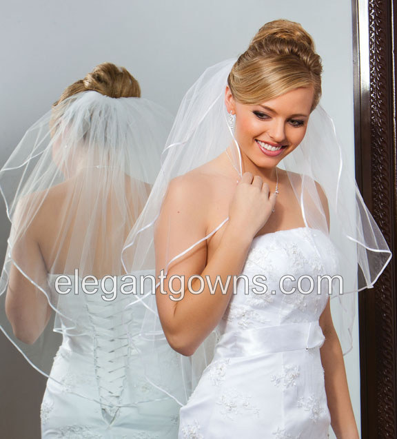 2 Tier Waist Length 1/8" Ribbon Edge Veil 72" Wide S7-302-1R - Click Image to Close