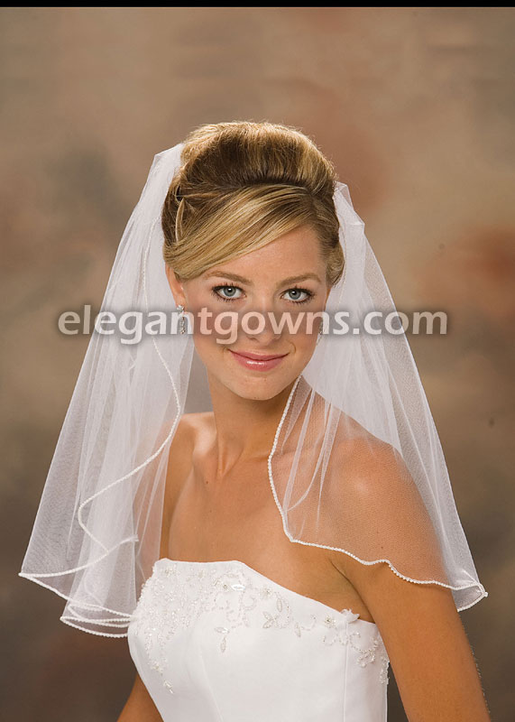 1 Tier Shoulder Length Pearl Edge Wedding Veil 1-201-P - Click Image to Close