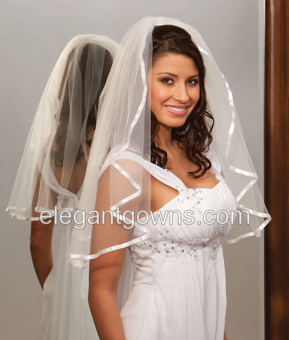 1 Tier Elbow Length 3/8" Ribbon Edge Wedding Veil 1-251-3R - Click Image to Close