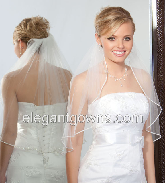 1 Tier Elbow Pearl & Rhinestone Edge Wedding Veil 1-251-PRS - Click Image to Close