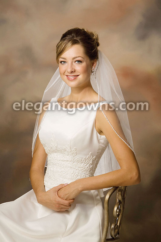 1 Tier Elbow Pearl & Rhinestone Edge Wedding Veil 1-251-PRS - Click Image to Close