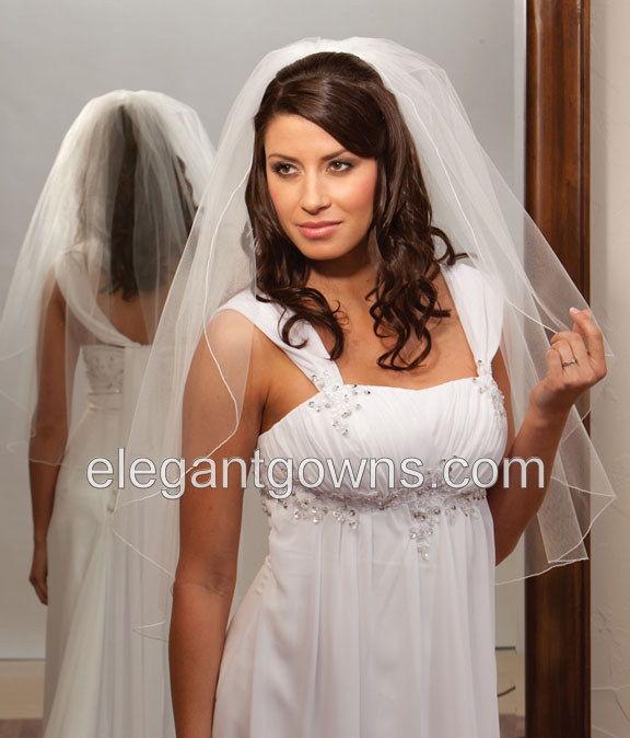 1 Tier Waist Length Corded Edge Wedding Veil 108" Wide 1-301-C - Click Image to Close