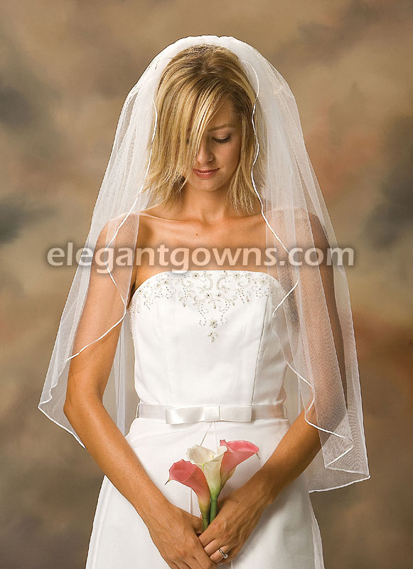 1 Tier Fingertip Length 1/8" Ribbon Edge Wedding Veil 1-361-1R - Click Image to Close