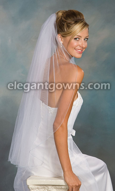 1 Tier Fingertip Length Veil Light Blue Pencil Edge 1-361-C-LB - Click Image to Close