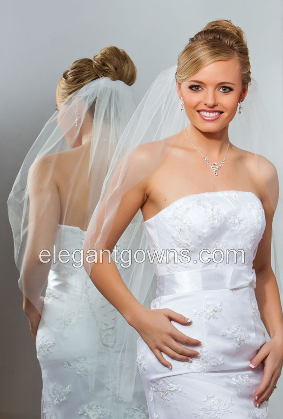 1 Tier Fingertip Length Cut Edge Wedding Veil 1-361-CT - Click Image to Close