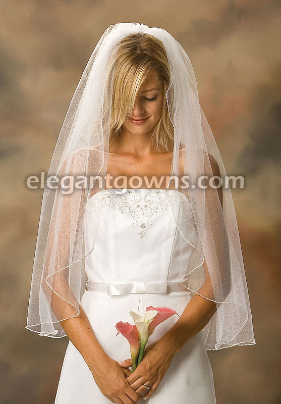 1 Tier Fingertip Length Pearl Edge Wedding Veil 1-361-P - Click Image to Close