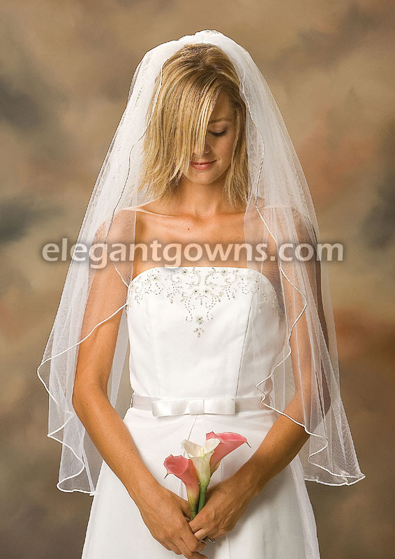 1 Tier Fingertip Length Soutache Edge Wedding Veil 1-361-ST - Click Image to Close