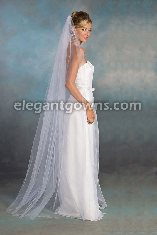 1 Tier Floor Length Cut Edge Wedding Veil 1-721-CT - Click Image to Close