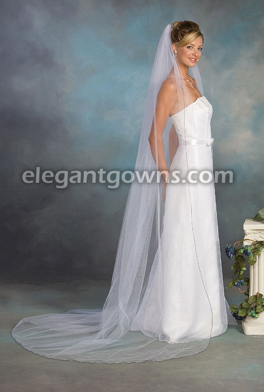 1 Tier Chapel Length Veil With Navy Blue Pencil Edge 1-901-C-NB - Click Image to Close