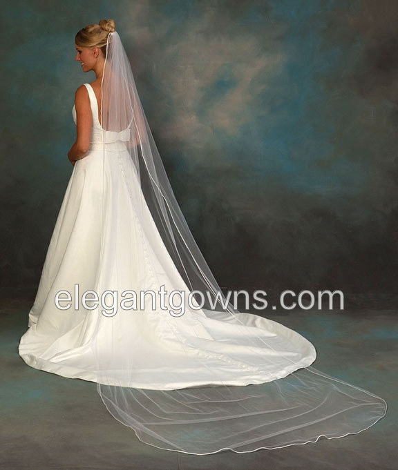 1 Tier Cathedral #1 Length Rattail Edge Wedding Veil 5-1201-RT - Click Image to Close