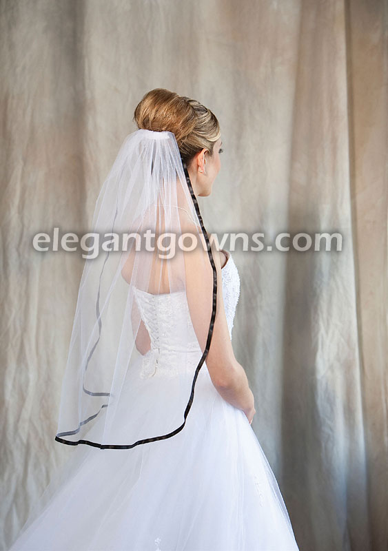 1 Tier Waist Length Veil With 3/8" Black Ribbon Edge 5-301-3R-BK - Click Image to Close