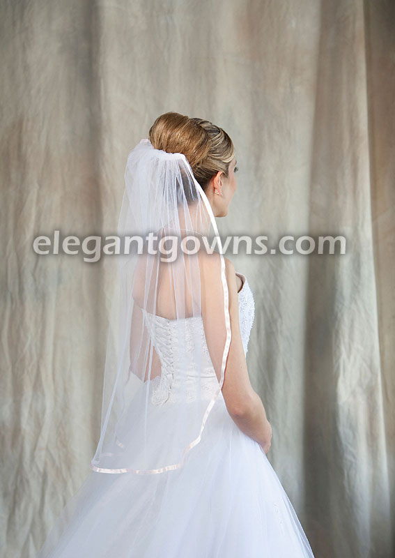 1 Tier Blush Pink Veil 3/8" Blush Pink Ribbon 5-301-3R-BP-BP - Click Image to Close