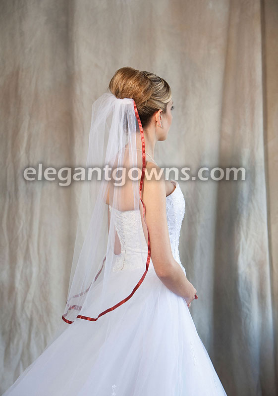 1 Tier Waist Length Veil 3/8" Burnt Orange Ribbon 5-301-3R-BT - Click Image to Close