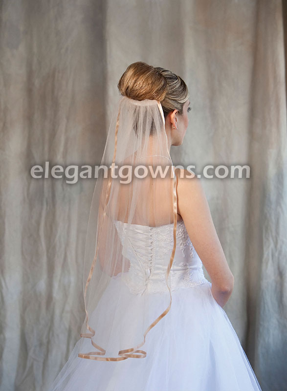 1 Tier Waist Length Veil With 3/8" Cafe Ribbon Edge 5-301-3R-CF - Click Image to Close