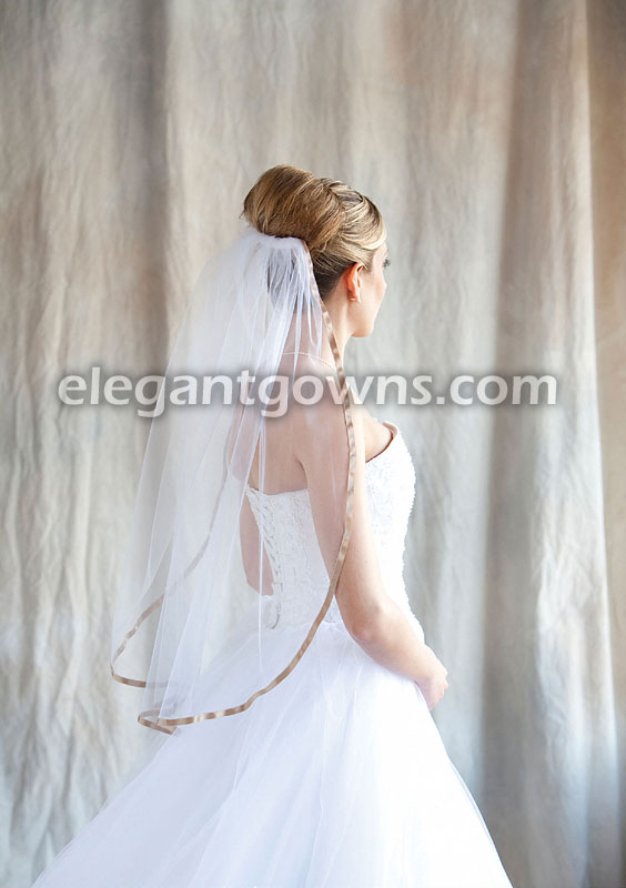 1 Tier Waist Length Veil With 3/8" Cafe Ribbon Edge 5-301-3R-CF - Click Image to Close