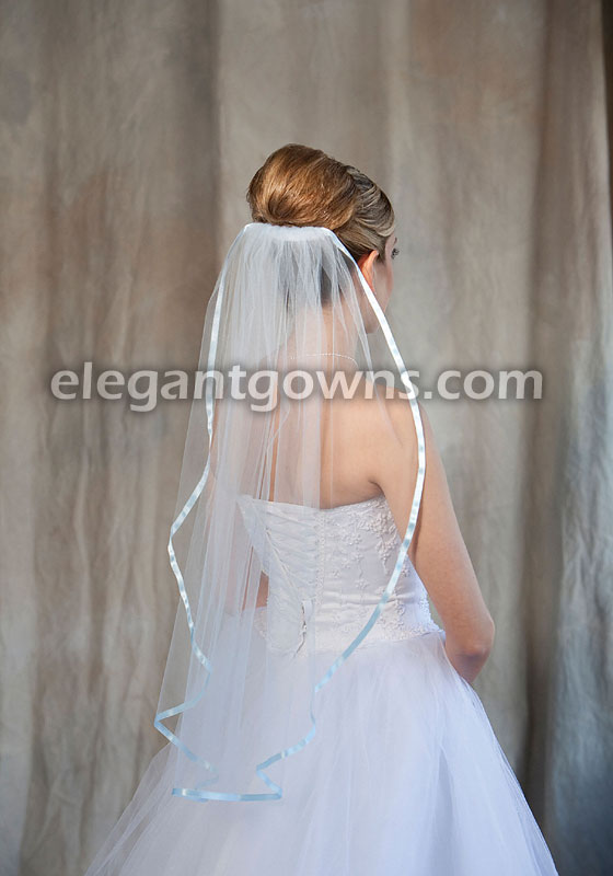 1 Tier Light Blue Veil 3/8" Light Blue Ribbon 5-301-3R-LB-LB - Click Image to Close