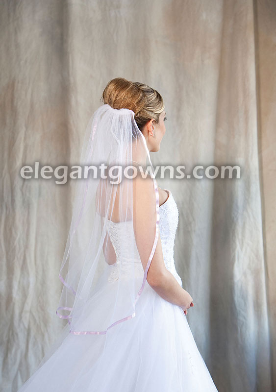 1 Tier Waist Length Veil 3/8" Lavender Ribbon Edge 5-301-3R-LV - Click Image to Close