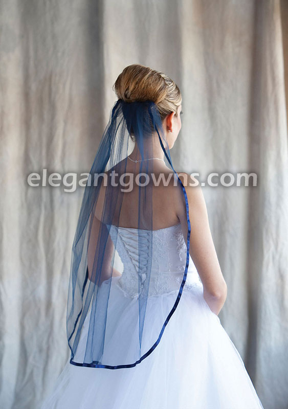 1 Tier Navy Blue Veil with 3/8" Navy Blue Ribbon 5-301-3R-NB-NB - Click Image to Close