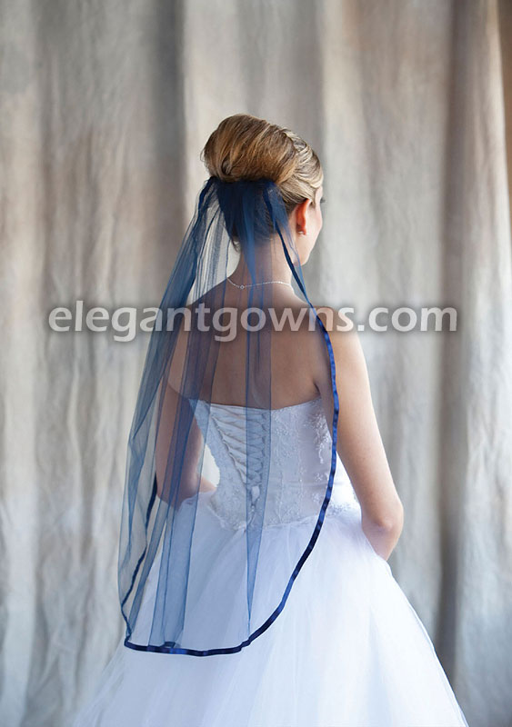 1 Tier Waist Length Veil 3/8" Navy Blue Ribbon Edge 5-301-3R-NB - Click Image to Close