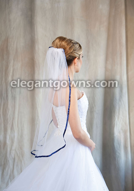 1 Tier Waist Length Veil 3/8" Navy Blue Ribbon Edge 5-301-3R-NB - Click Image to Close