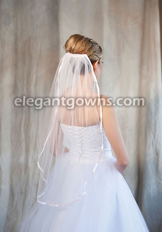 1 Tier Pink Veil with 3/8" Pink Ribbon Edge 5-301-3R-PK-PK - Click Image to Close