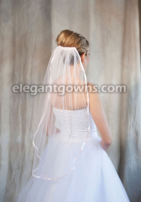 1 Tier Waist Length Veil With 3/8" Pink Ribbon Edge 5-301-3R-PK - Click Image to Close