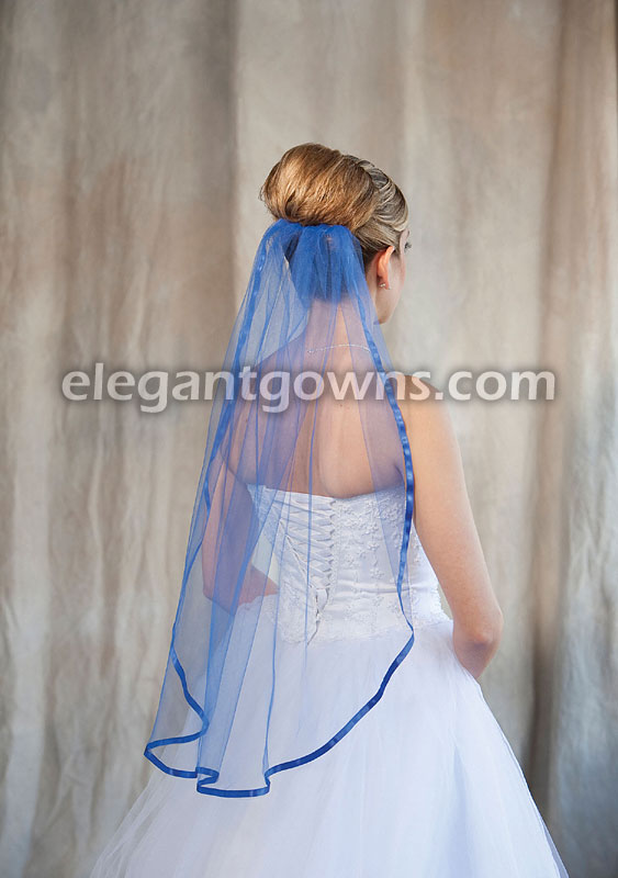 1 Tier Royal Blue Veil 3/8" Royal Blue Ribbon 5-301-3R-RB-RB - Click Image to Close