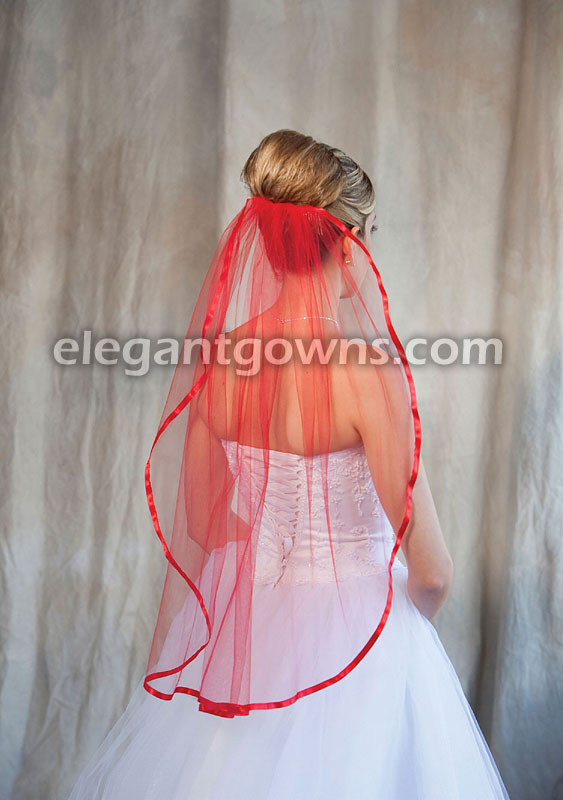1 Tier Red Veil with 3/8" Red Ribbon Edge 5-301-3R-RD-RD - Click Image to Close