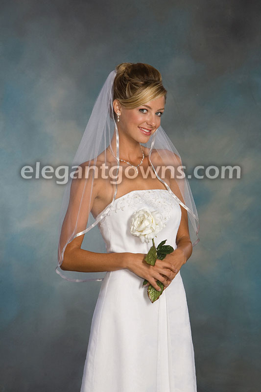 1 Tier Waist Length Veil With 3/8" Silver Ribbon Edge 5-301-3R-S - Click Image to Close