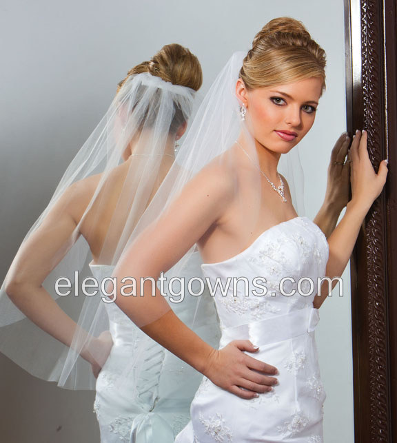 1 Tier Waist Length Cut Edge Wedding Veil 5-301-CT - Click Image to Close