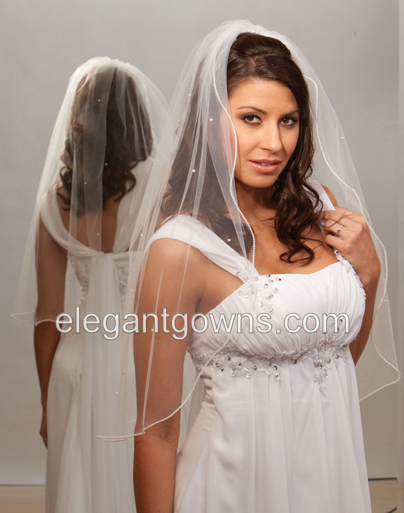 1 Tier Waist Length Pearl Edge Wedding Veil 5-301-P-P - Click Image to Close