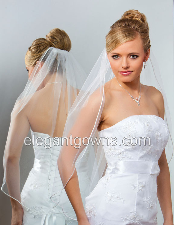 1 Tier Waist Length Rattail Edge Wedding Veil 5-301-RT - Click Image to Close