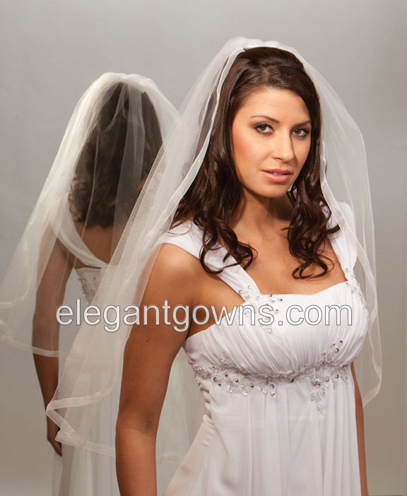 1 Tier Waist Length 5/8" Sheer Ribbon Edge Wedding Veil 5-301-SR - Click Image to Close