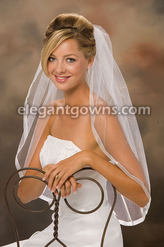 1 Tier Waist Length 5/8" Sheer Ribbon Edge Wedding Veil 5-301-SR - Click Image to Close