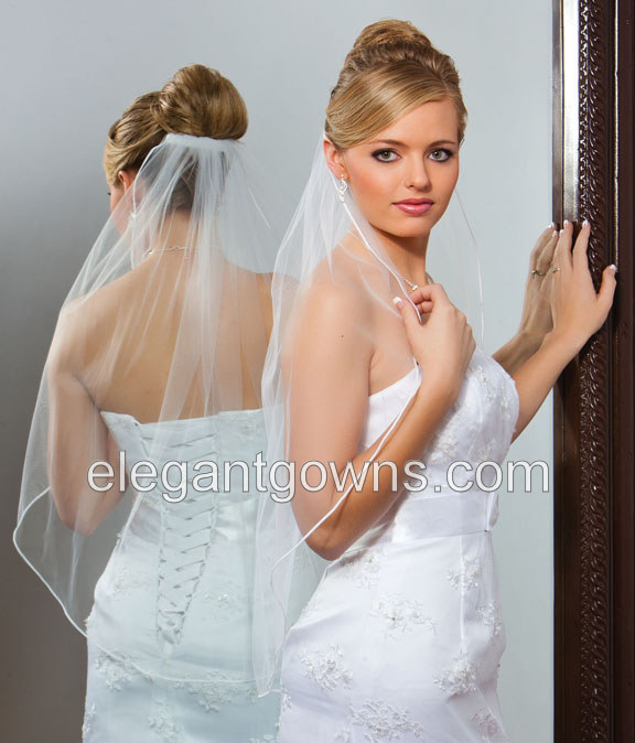 1 Tier Waist Length Soutache Edge Standard Wedding Veil 5-301-ST - Click Image to Close