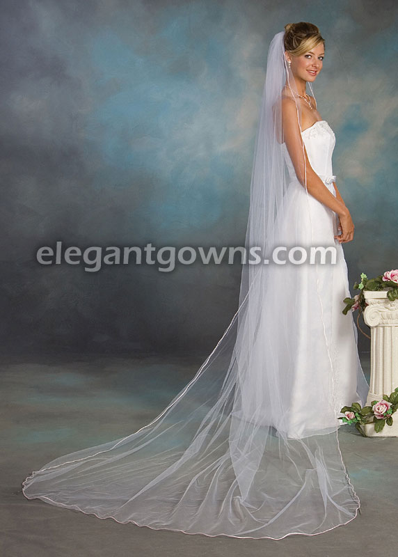 1 Tier Cathedral #1 Veil With Pink Rattail Edge 7-1201-RT-PK - Click Image to Close