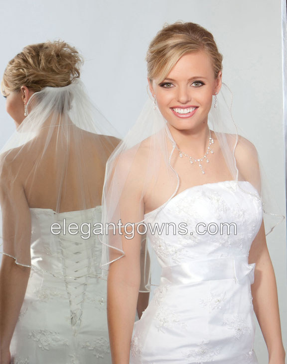 1 Tier Shoulder Tiny Rhinestone Edge Wedding Veil 7-201-TRS - Click Image to Close