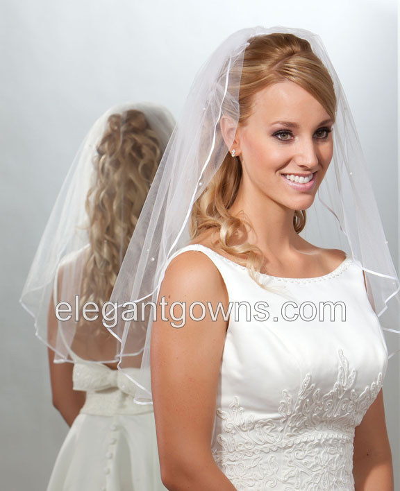 1 Tier Elbow Length 1/8" Ribbon Edge Wedding Veil 7-251-1R-P - Click Image to Close